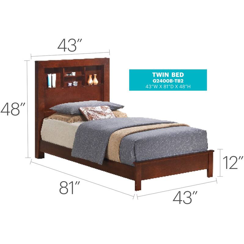 Cherry Twin Bed with Transitional Design, Warm Finish and Compact Frame for Kids' Rooms, Guest Rooms or Cozy Bedrooms