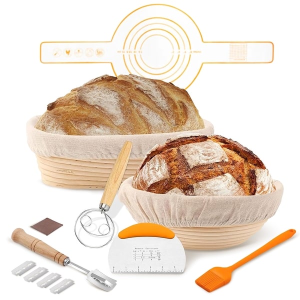 Cheer Collection Complete Round and Oval Bread Proofing Basket Set with Essential Baking Tools - Round and Oval
