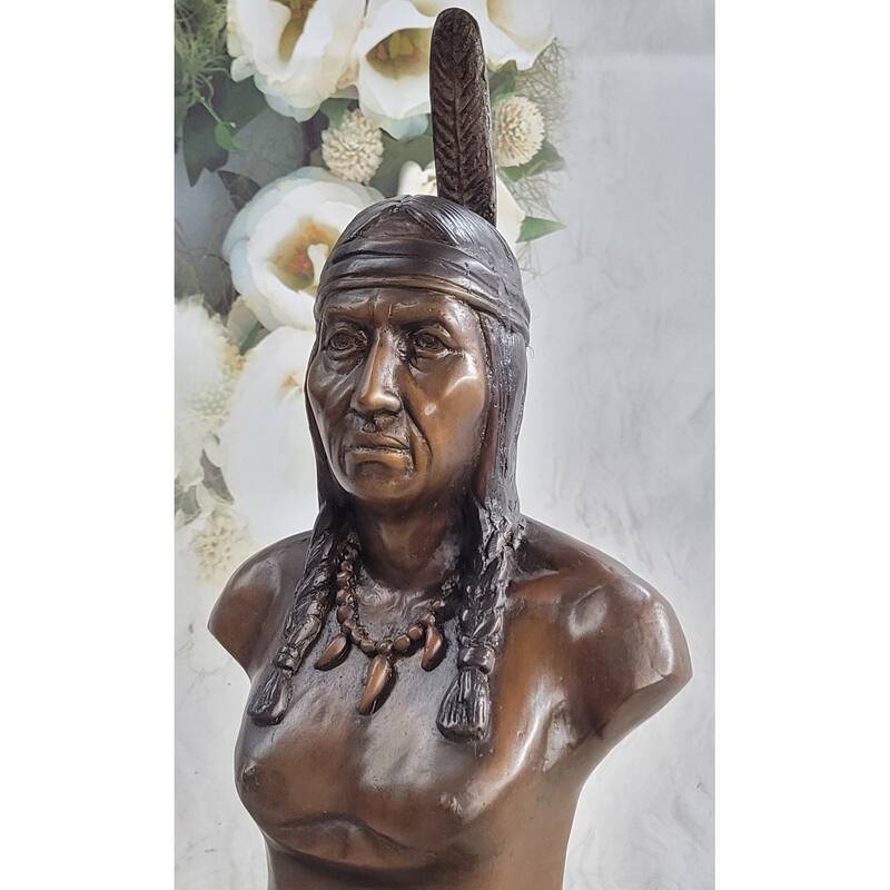 Native American Indian Man Bronze Bust Statue Sculpture Decor 14 Inches X 7 Inches