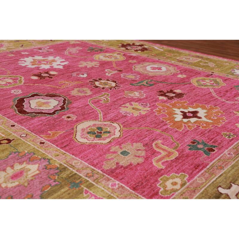 Hand Knotted Oriental 100% Wool Carpet Transitional All-Over Pink Oushak Area Rug - 9' 8'' X 8' 0''