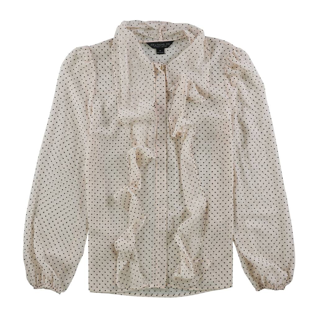 Rachel Zoe Womens Flocked Tie Neck Button Down Blouse