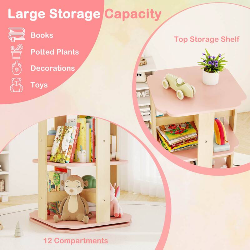 Costway 360° Spinning 3-Tier Kids Book Shelf Tower with 12 Sectors - See Details