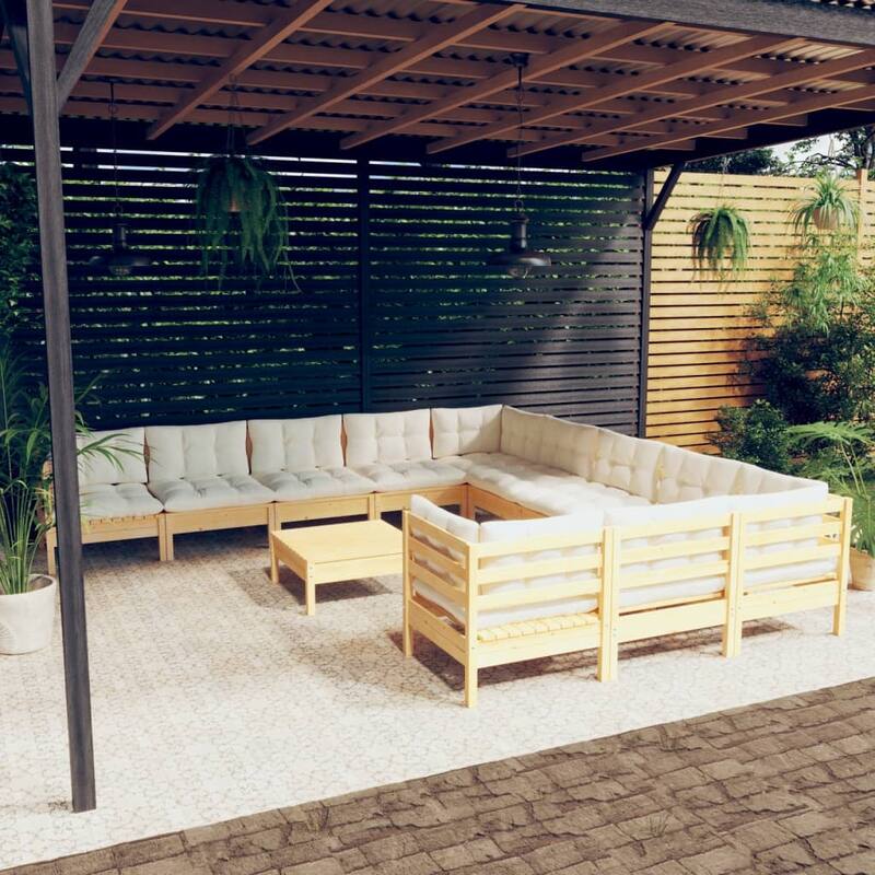 vidaXL 12 Piece Patio Lounge Set with Cushions multi colors Pinewood