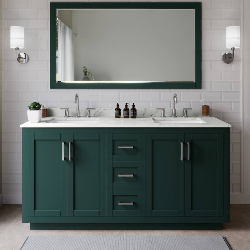 Wyndham Collection WCF292966D-QTZ-US3MXX Miranda 66" Free Standing - Green / Giotto Quartz Top / Brushed Nickel