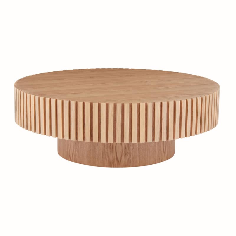 31.49" Round Coffee Table Small Coffee Table for Apartment, Modern Living Room Coffee Table with Sturdy Pedestal - Natural Ash