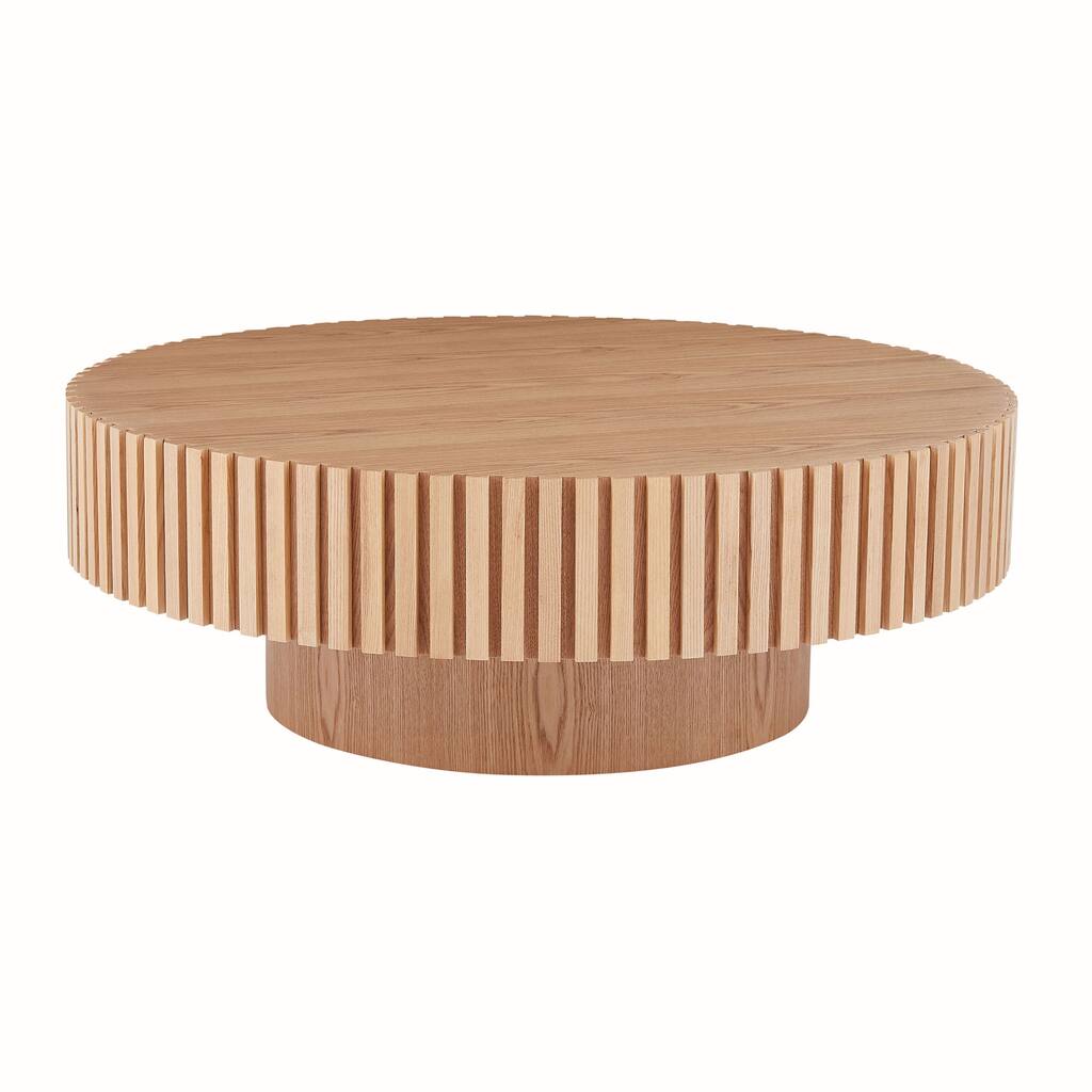 31.49''Round Wood Coffee Table, Modern Handcraft Drum Coffee Table, Circle Wooden Coffee Table for Small Space Apartment ASH