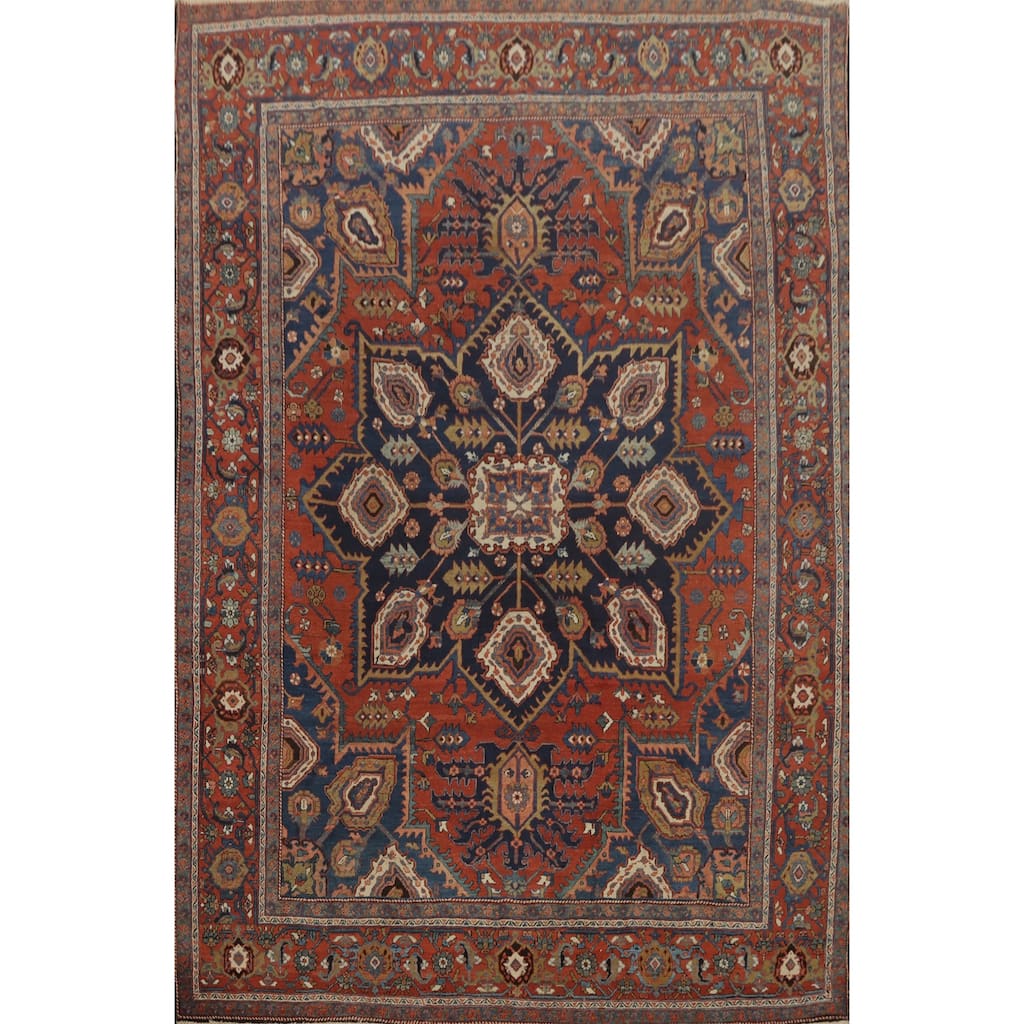 Hand Knotted Oriental 100% Wool Carpet Traditional Medallion Oranges & Rust Heriz (serapi) Area Rug - 11' 5'' X 8' 8''
