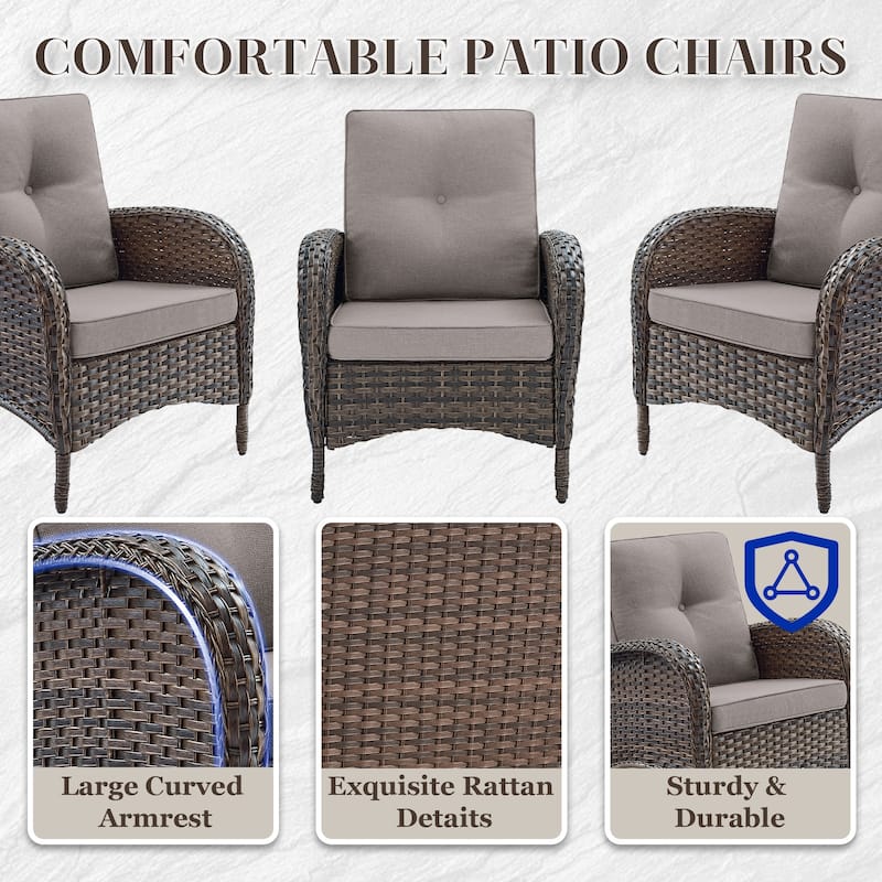 Outdoor Patio High Back Chairs Ottomans with Side Table