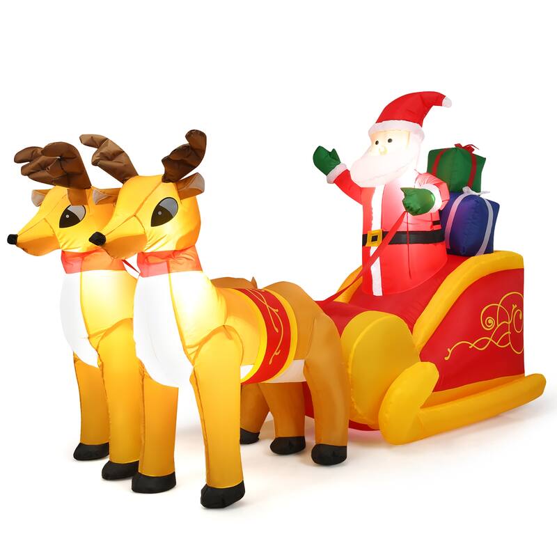 Costway 7.5 Ft Inflatable Santa Double Deer w/Sled Waterproof - Yellow/Red - 7.5 FT