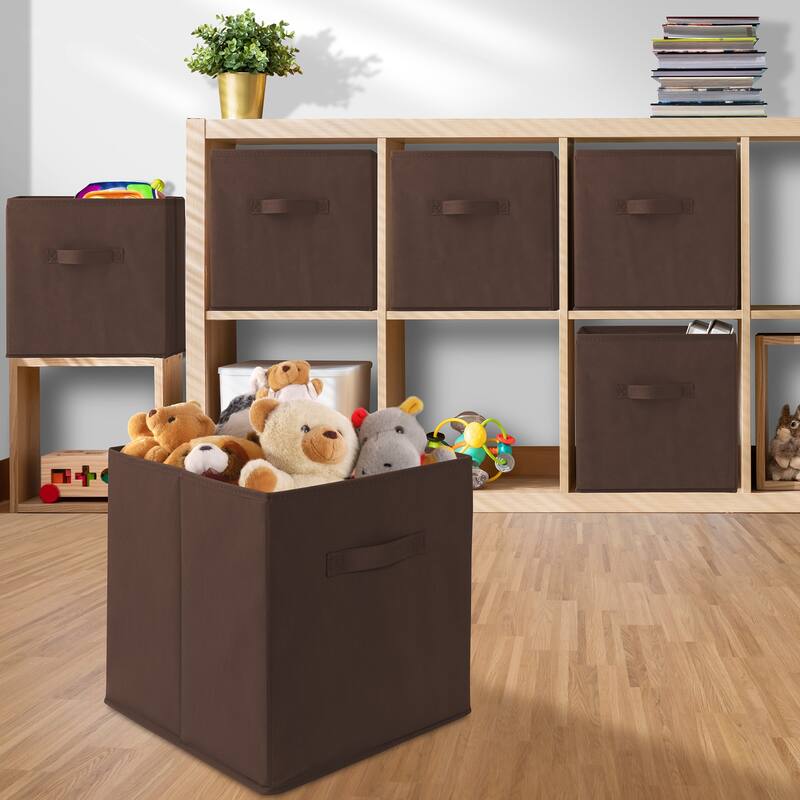 Set of 12 Collapsible Fabric Cubes 13in Storage Bins Brown - 13" x 13" x 13"
