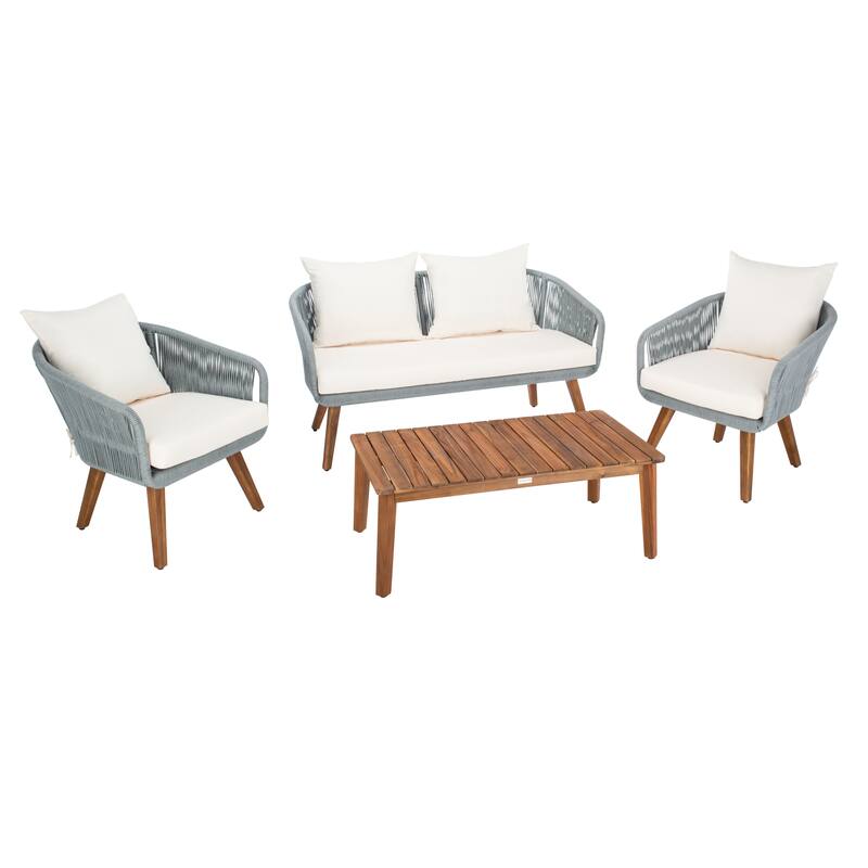 SAFAVIEH Outdoor Tobia 4-Piece Patio Conversation Set - 55W x 30D x 28H