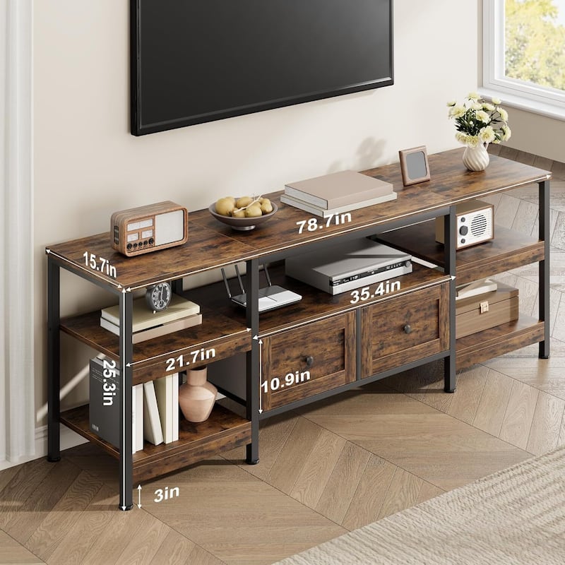 Rustic 79" TV Stand Media Console with 2 Drawers Entertainment Center for TVs Up to 85" - N/A