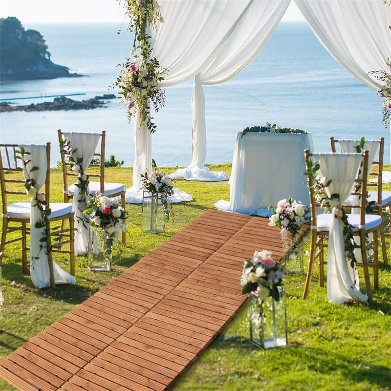 8ft Wooden Garden Pathway, Roll-Out Hardwood Walkway for Backyard Wedding