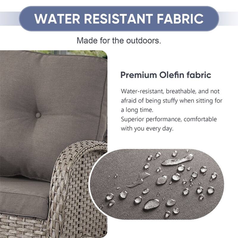 PlainCurve 3-Piece Wicker Outdoor Patio Conversation Set with Rocking Chairs and Olefin Cushions