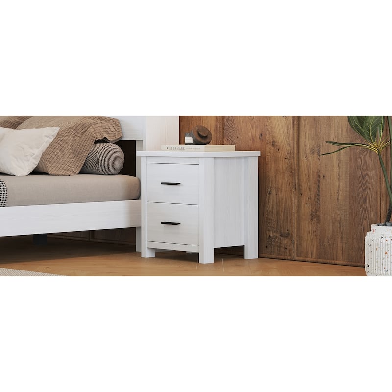 Dark Walnut Vintage Nightstand with Two Spacious Drawers, Simple & Modern Design