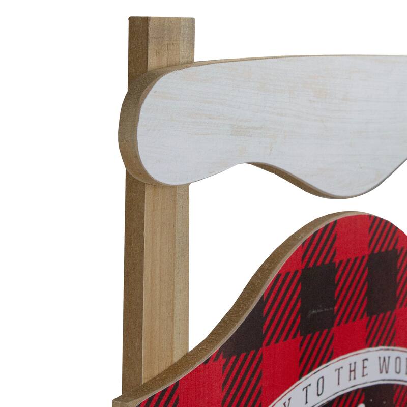 24" Red Black Buffalo Plaid Merry Christmas Sled Wooden Wall Sign
