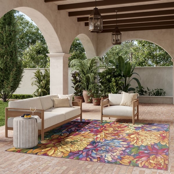 Nourison Color Splash Indoor/Outdoor Multicolored Floral Area Rug - Bed ...