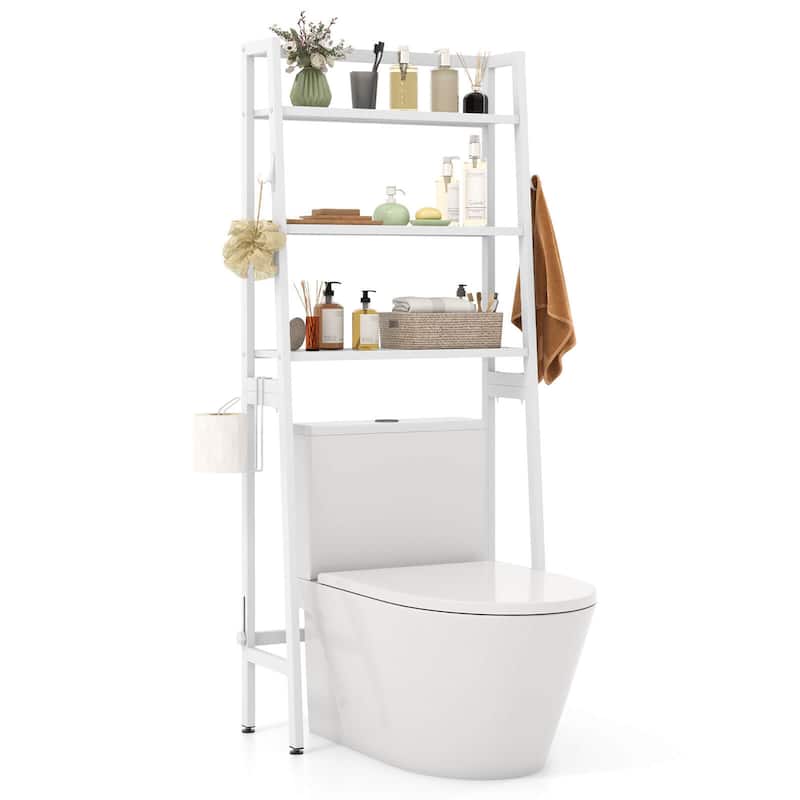 Gymax 3-Tier Over The Toilet Storage Shelf w/ Adjustable Adjustable - White - Metal Finish