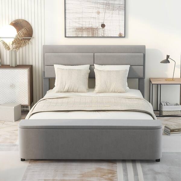 Oaks Aura Upholstery Platform Bed, Storage Headboard with Footboard