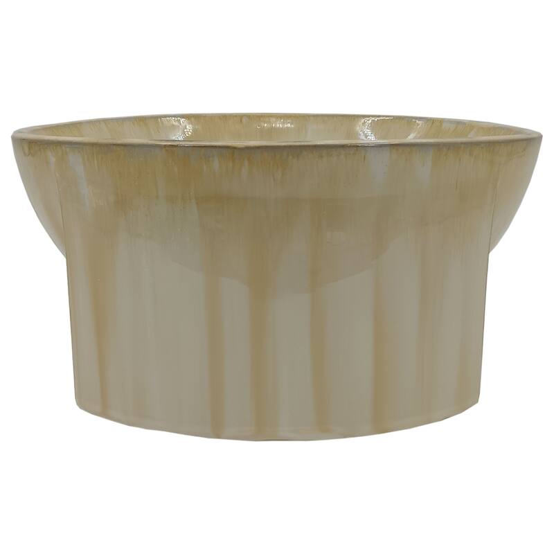 Modern Ceramic Decorative Bowl Sculptural Curved Base - 6", Tan - 13.0"