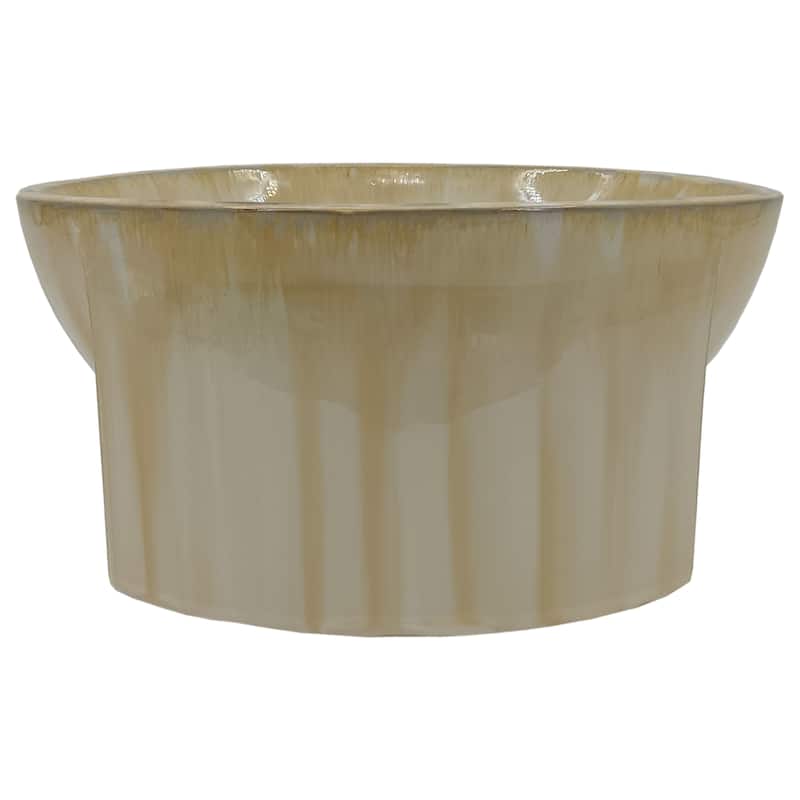 Stoneware Ceramic Decorative Bowl Sculptural Curved Base - 6" Tan - 13" x 13" x 6"