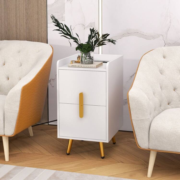Bedside Table with Storage Drawers and USB Charging Station