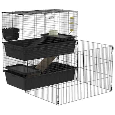PawHut Small Animal Cage with Playpen, Multi-level Pet Habitat Indoor for Guinea Pigs Hedgehogs Bunnies with Accessories