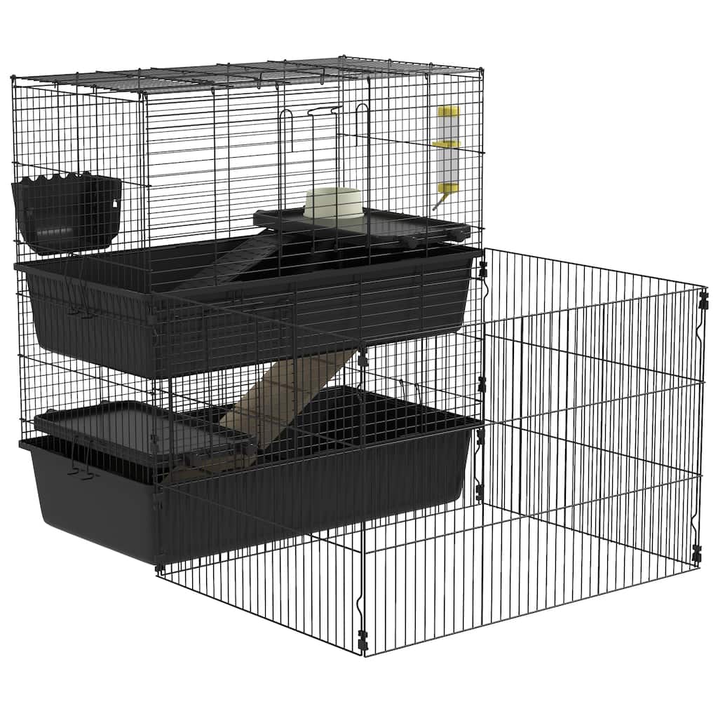 PawHut Small Animal Cage with Playpen, Multi-level Pet Habitat Indoor for Guinea Pigs Hedgehogs Bunnies with Accessories