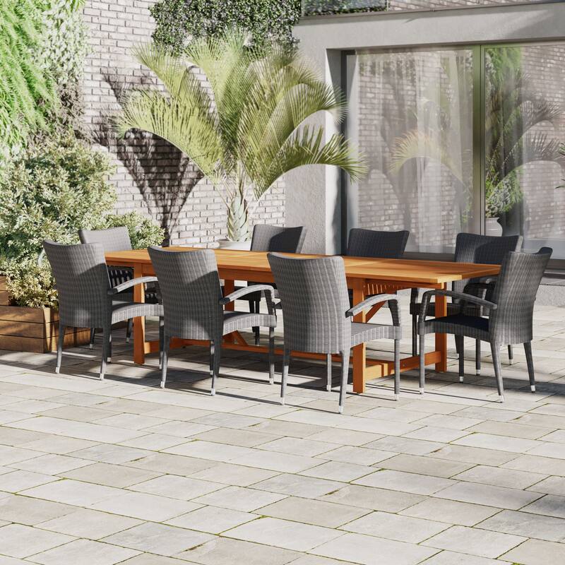 Amazonia Vera 9pc FSC Wood Outdoor Patio Extendable Dining Set - Brown