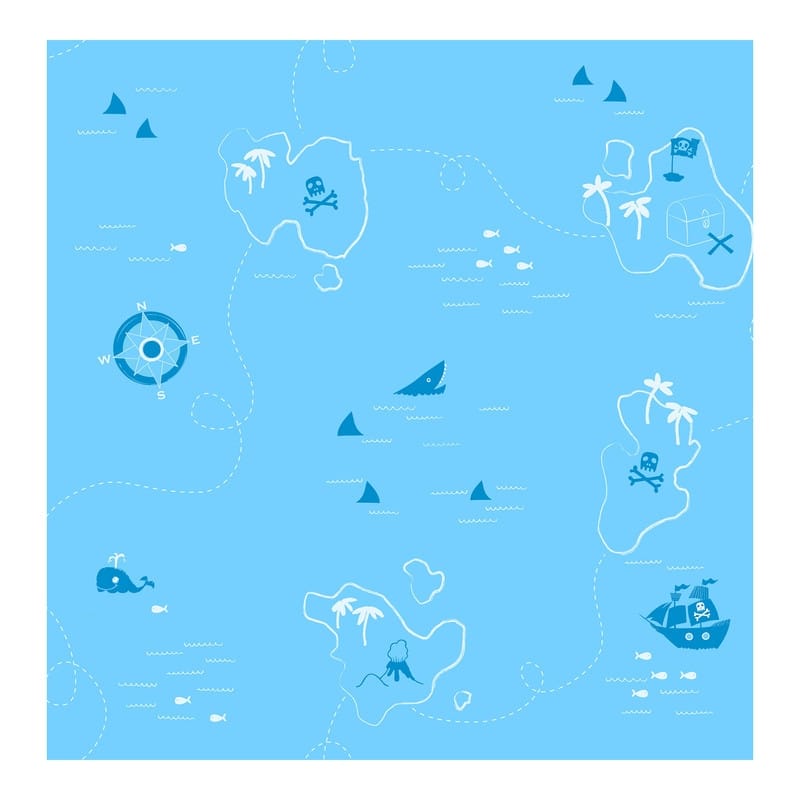 Fine Decor Charlie Blue Treasure Map Wallpaper - 20.5 x 396 x 0.025