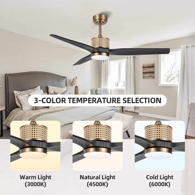 MLiAN 52 In. 3 Solid Wood Indoor Ceiling Fan with Light Kit - 52"