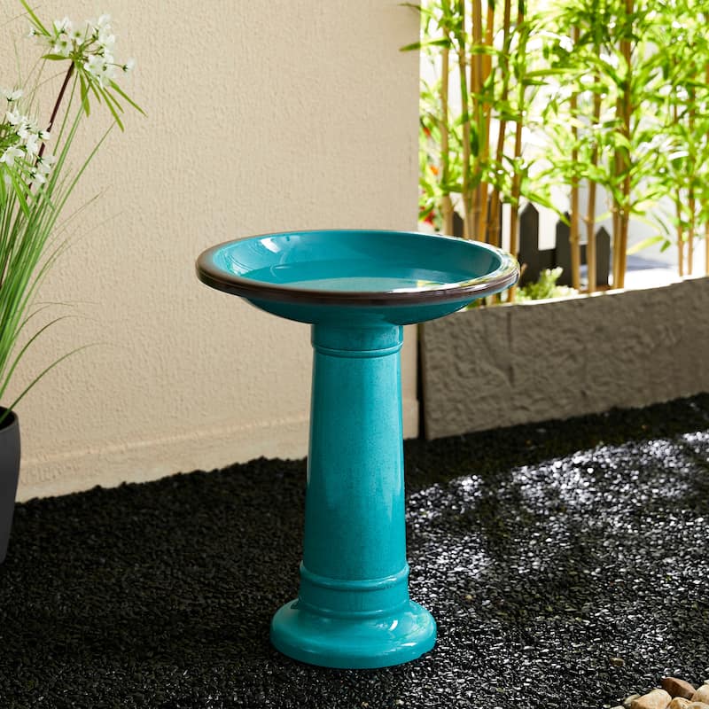 Glitzhome 21.5"H Faux Ceramic Tall Free Standing Outdoor Garden Pedestal Birdbath