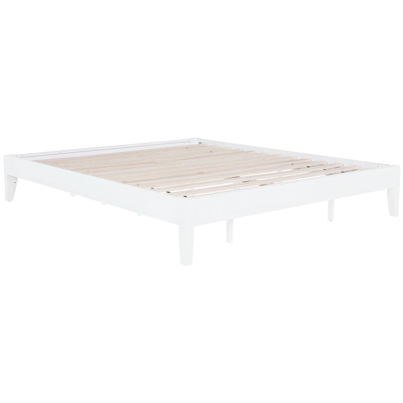 Universal White Eastern King Platform Bed with Slatted Frame and Customizable Headboard