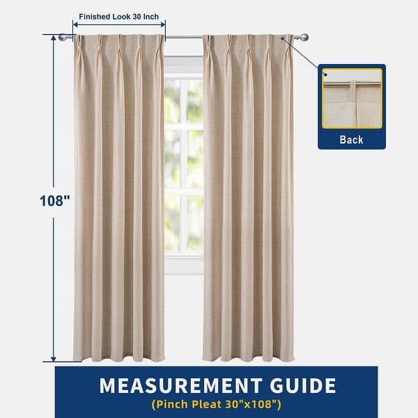 dimension image slide 6 of 8, DriftAway Pinch Pleat Linen Textured Semi Sheer Solid Curtains Back Tabs