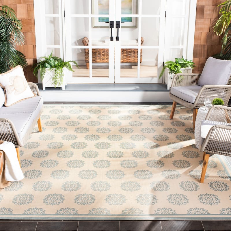SAFAVIEH Beach House Indoor/ Outdoor Waterproof Patio Backyard Rug - 9' x 12' - Cream/Aqua