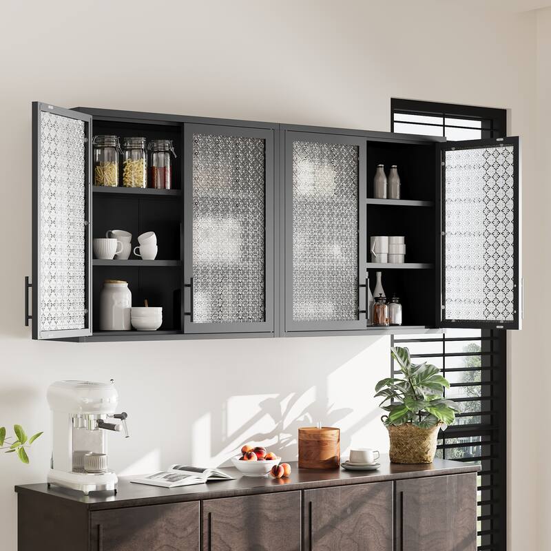 Classic Metal Storage Cabinet Display Cabinet with 4 Glass Doors 4 Shelves Cabinet Bookcase Side Cabinet