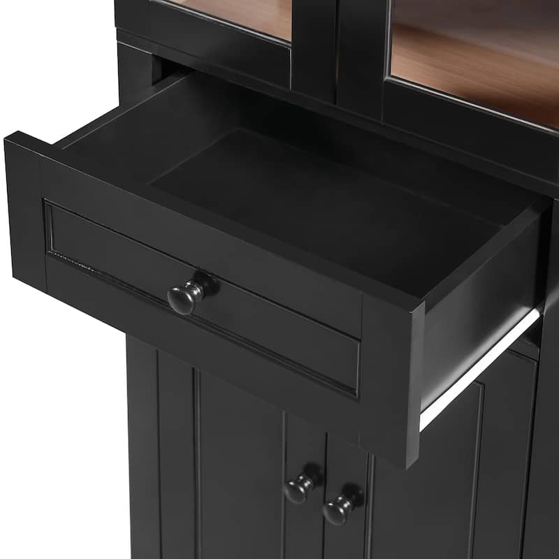 GDFStudio - Mary 63" Tall Bathroom Storage Cabinet with Glass Doors, Two Drawers, and Adjustable Shelves