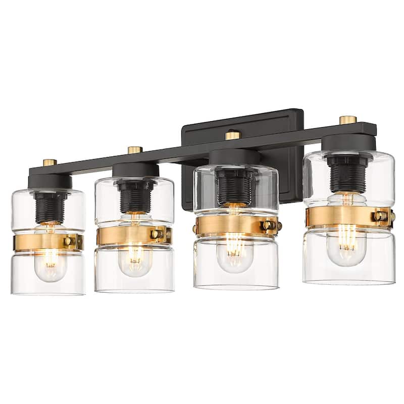 Modern 4-Light Bathroom Vanity Light,Fixtures Over Mirror with Clear Glass,White or Black and Gold Finish