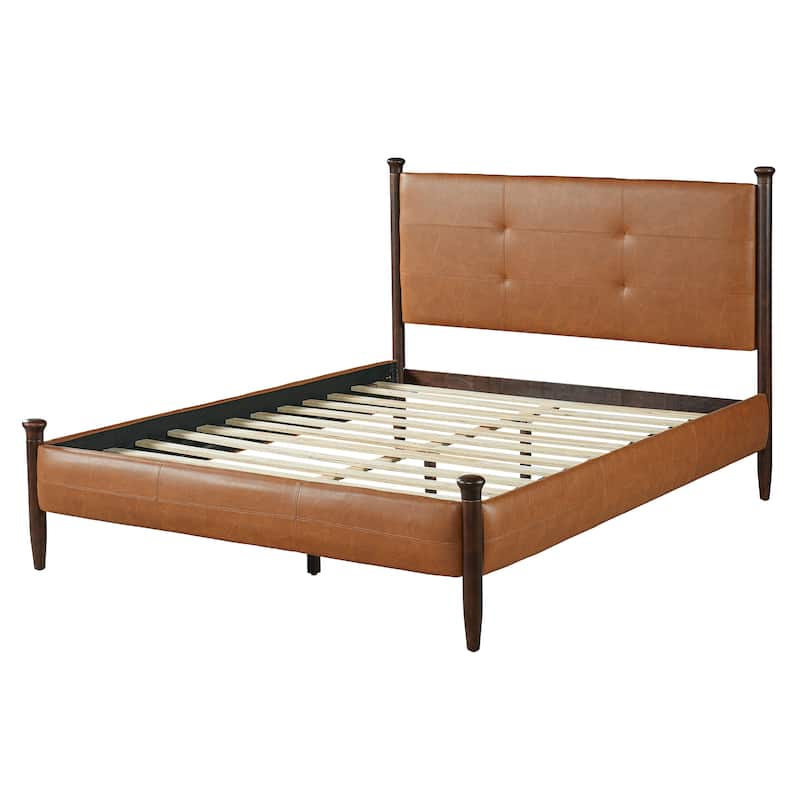 Christopher Knight Home - Sagemont PU Leather Upholstered Platform Bed with Tufted Headboard & Solid Wood Legs