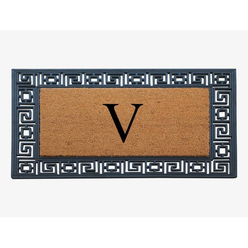 A1HC First Impression Carson Rubber and Coir 24" X 36", Heavy Duty, Easy to Clean Outdoor Monogrammed Doormat - Monogrammed V