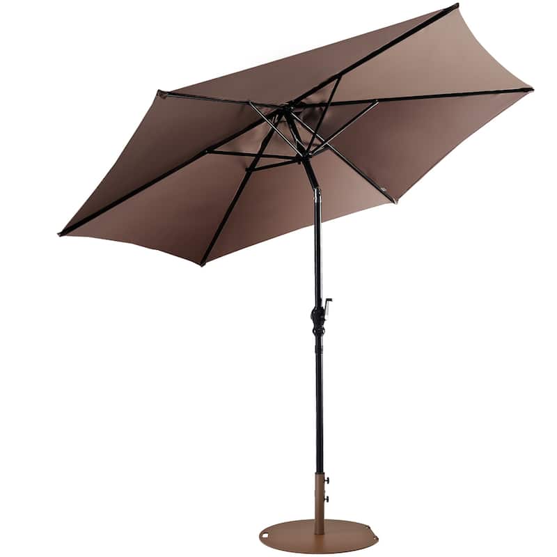 Costway 9ft Patio Umbrella Outdoor W/ 50 LBS Round Umbrella Stand W/ - Tan