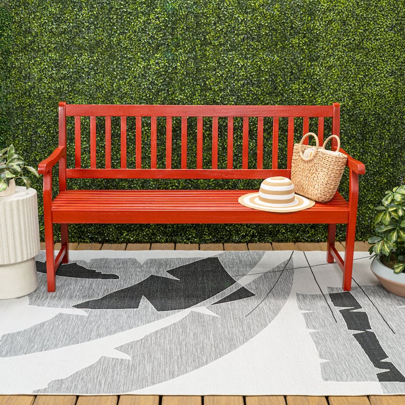 JONATHAN Y Blane 59.1" 3-Seat Slat-Back 600-Lbs Support Acacia Wood Outdoor Garden Patio Bench