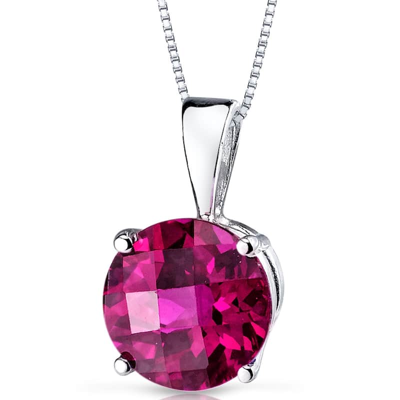 14k White Gold 2.54 ct Created Ruby Pendant Necklace