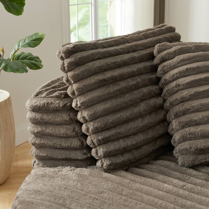 Curved Sectional Sofa with L-Shape Chaise Lounge, Oversized Corduroy Upholstered Sofa, Full-Compressed Deep Seat Sofa