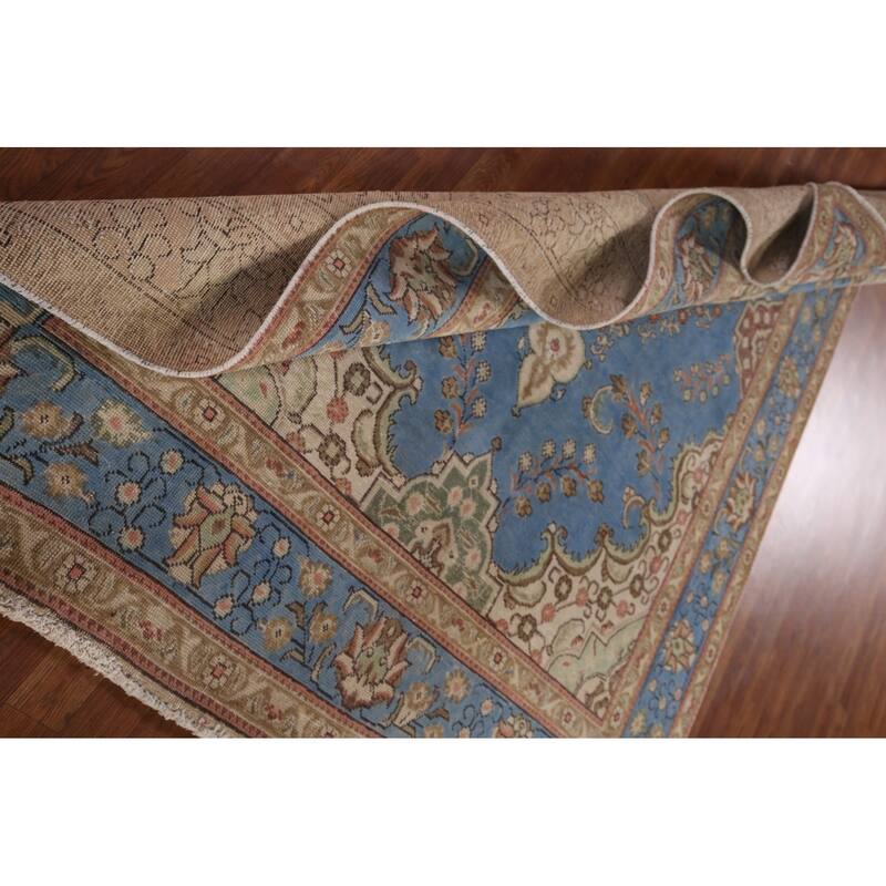 Blue Tabriz Persian Vintage Area Rug Handmade Wool Carpet - 6'6" x 9'10"
