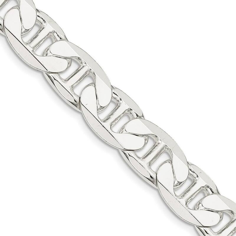 Curata 925 Sterling Silver Solid Polished 10.5mm Nautical Ship Mariner Anchor Chain Anklet 9 Inch Lobster Claw