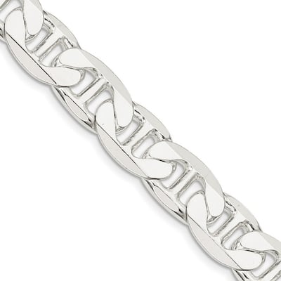 Curata 925 Sterling Silver Solid Polished 10.5mm Nautical Ship Mariner Anchor Chain Anklet 9 Inch Lobster Claw