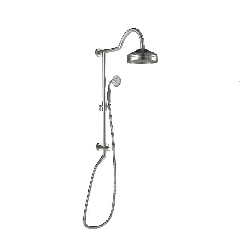 CASAINC Exposed Pipe Shower System with 8-In Rainfall Shower Head and Handheld Shower - 8in - Brushed Nickel