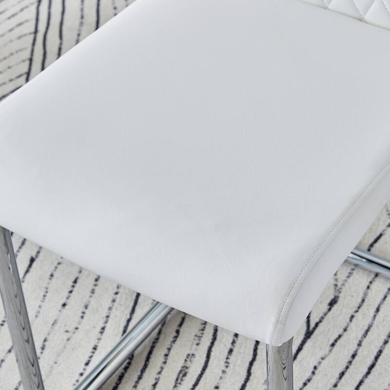 White Leather Dining Chair Set of 6 Office Chair w/C-Shaped Metal Legs