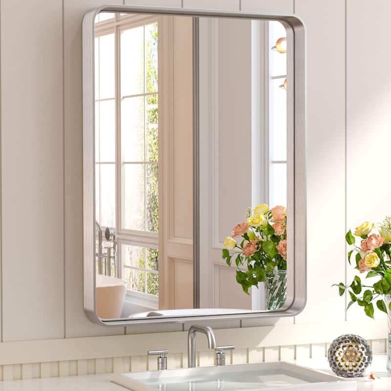 TETOTE Modern Metal Frame Wall Mounted Bathroom Vanity Mirror - 20x30 - Silver